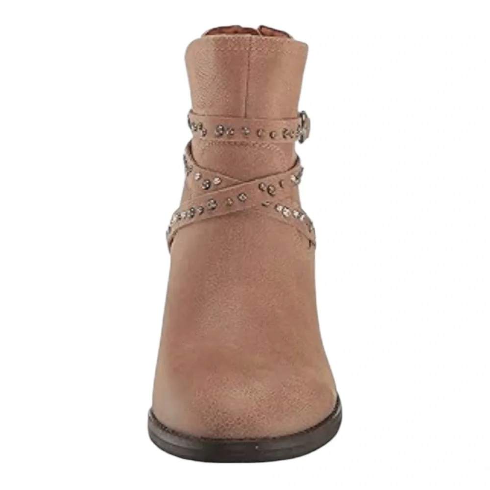 Lucky Brand Callam Studded Strap Boot NWOB Brown Heel Ankle Western Boho Festiva